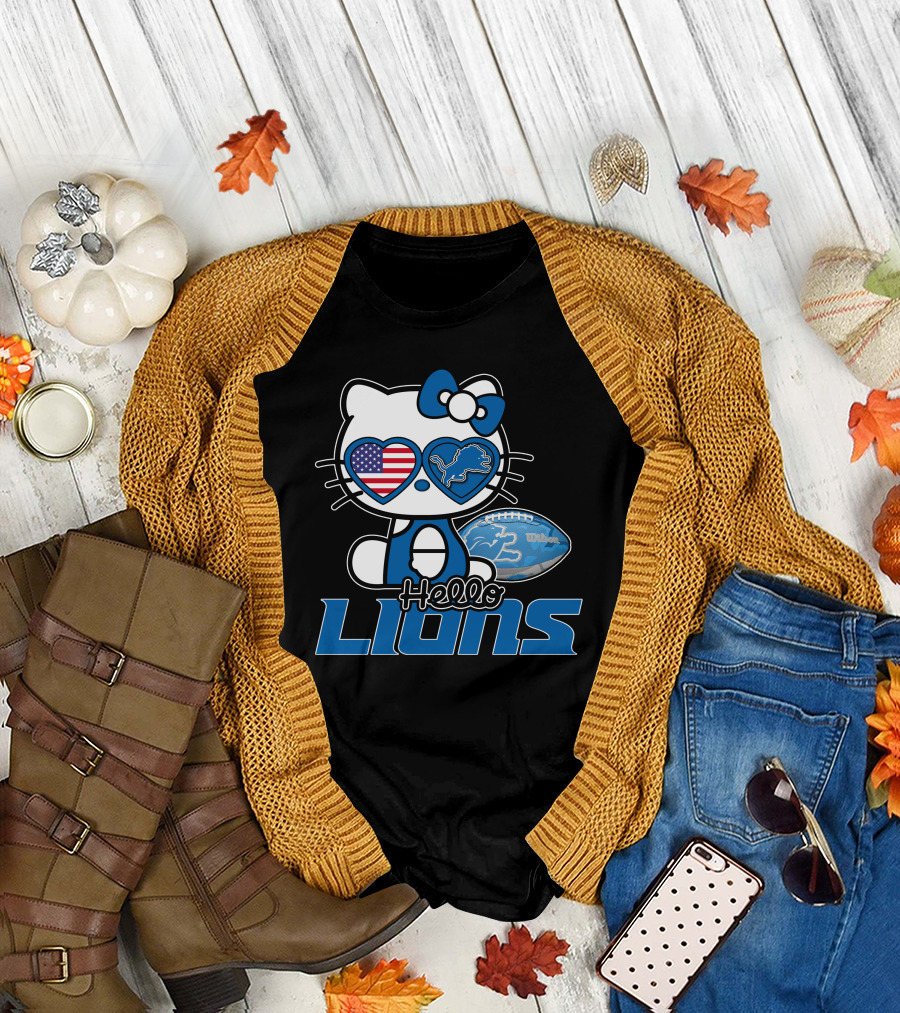 Hellokitty Detroit Lions American Flag Wilson Football T-Shirt