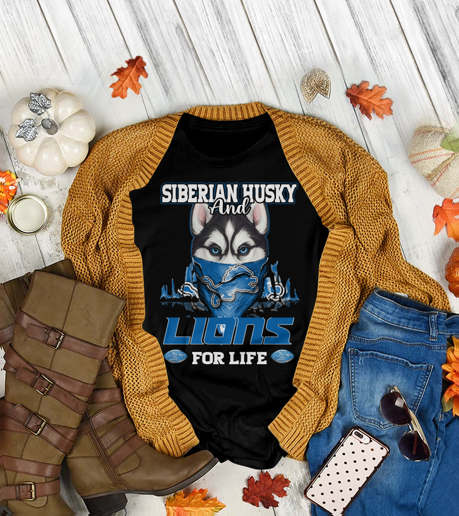 Siberian Husky and Lions for Life Detroit T-Shirt