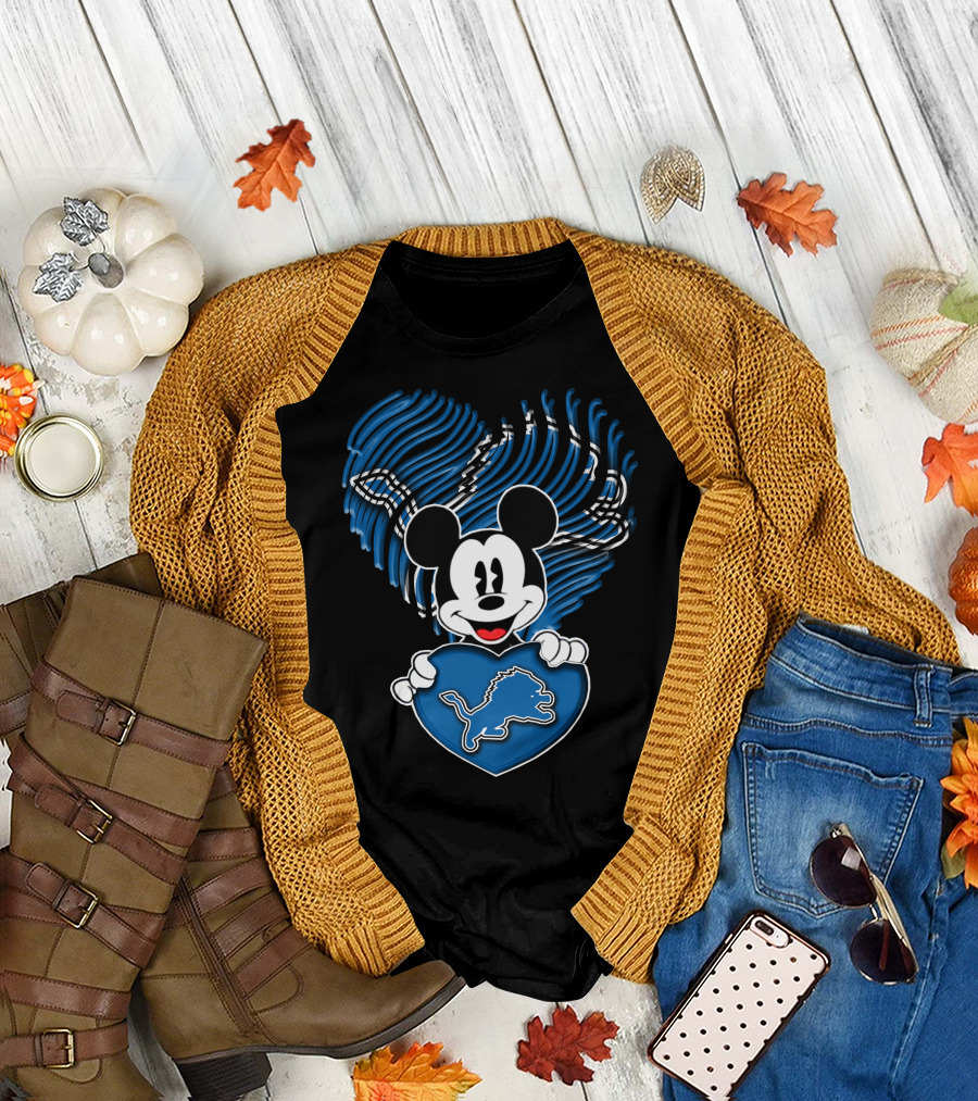 Mick Mouse Heart Detroit Lions Fan T-Shirt