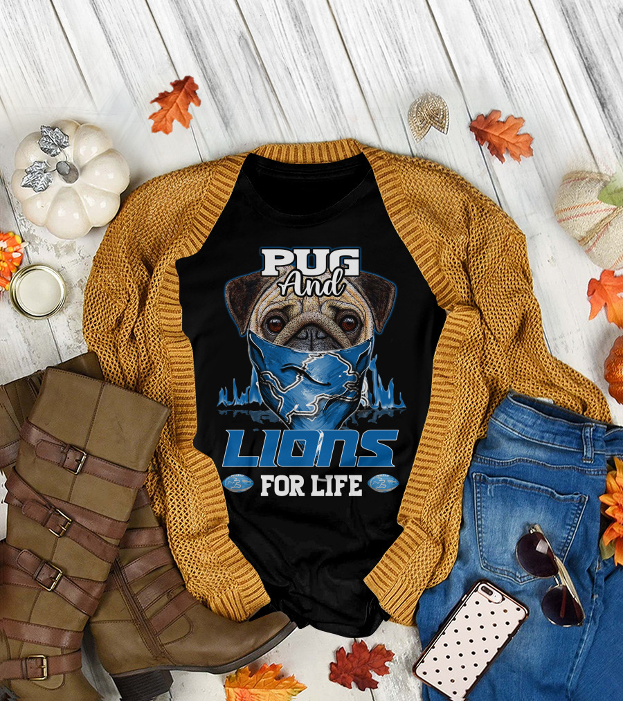 Pug and Lions for Life Detroit T-Shirt