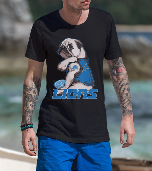 Pug Detroit Lions Football Fan Lifestyle T-Shirt