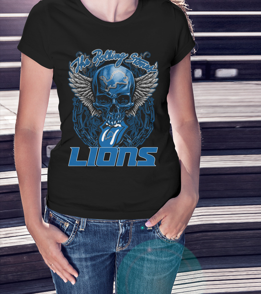 The Rolling Stones Detroit Lions Skull With Wings And Tongue T-Shirt
