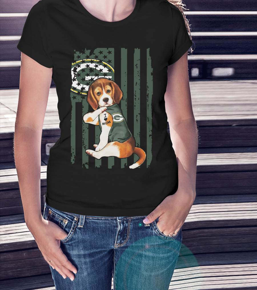 Beagle I Love Mom Green Bay Packers Fan T-Shirt