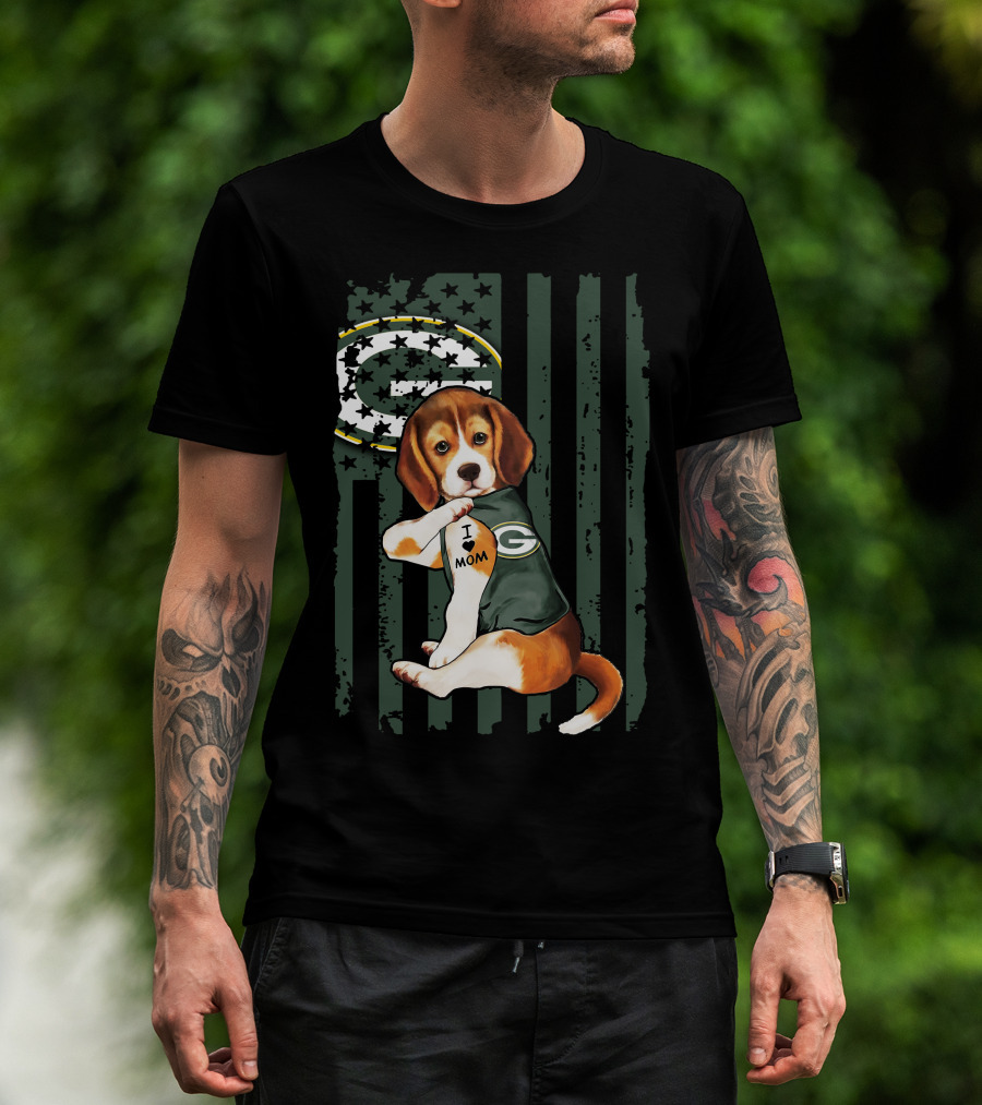 Beagle I Love Mom Green Bay Packers Fan T-Shirt