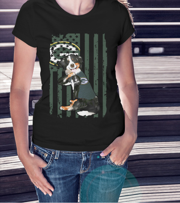 Border Collie I Love Mom Green Bay Packers Fan T-Shirt
