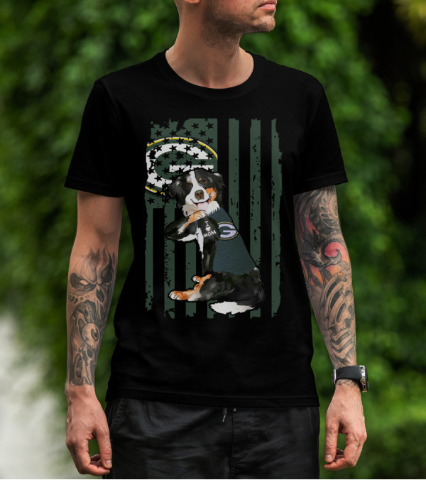 Border Collie I Love Mom Green Bay Packers Fan T-Shirt