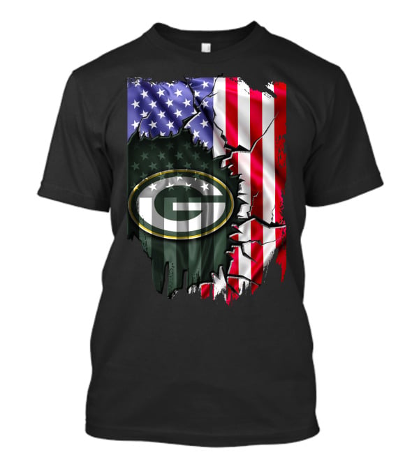 American Flag Green Bay Packers Logo Fusion T-Shirt