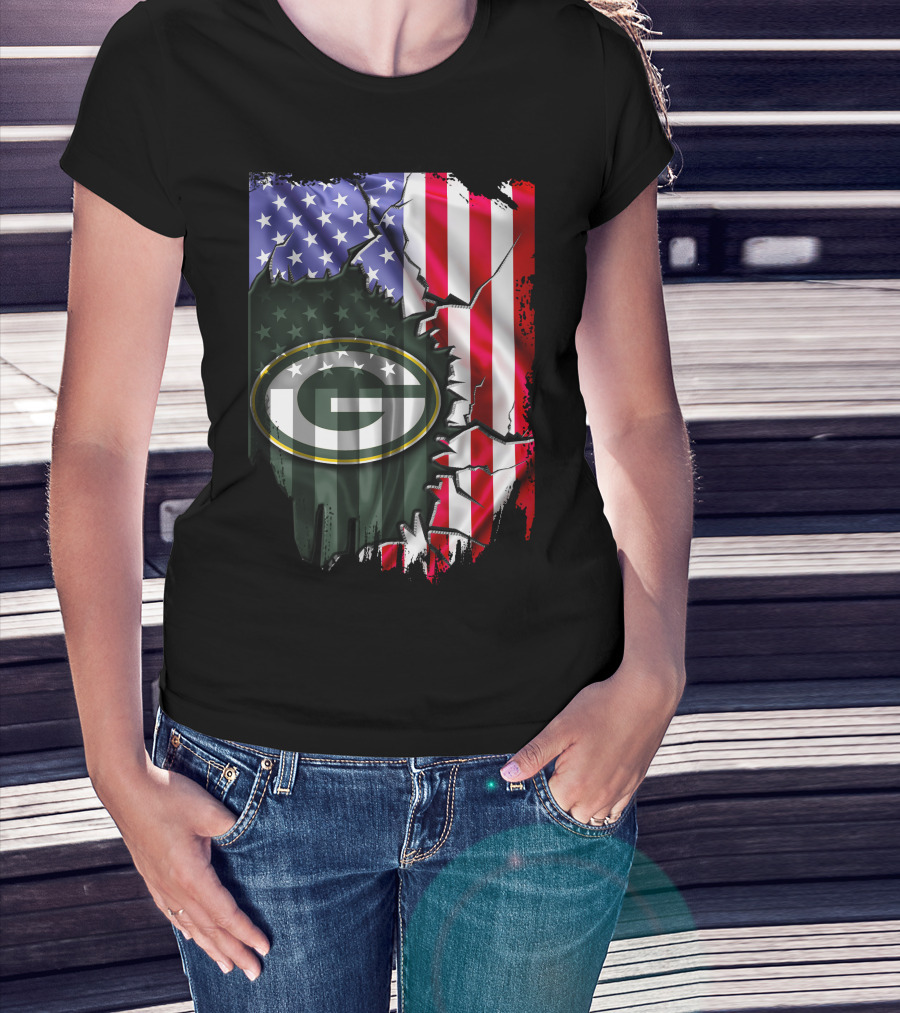 American Flag Green Bay Packers Logo Fusion T-Shirt