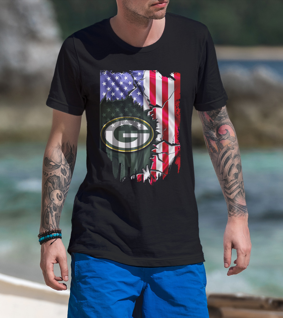 American Flag Green Bay Packers Logo Fusion T-Shirt