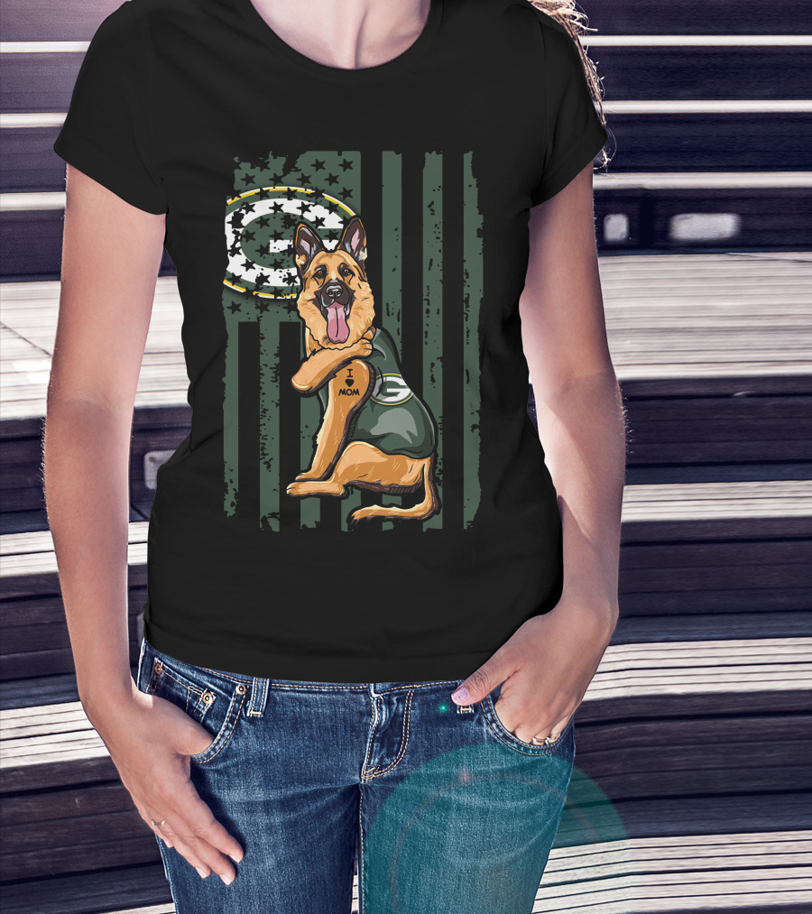 German Shepherd Green Bay Packers G Logo I Love Mom T-Shirt