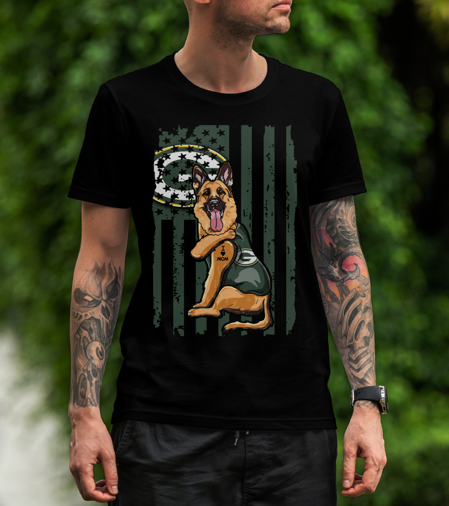 German Shepherd Green Bay Packers G Logo I Love Mom T-Shirt