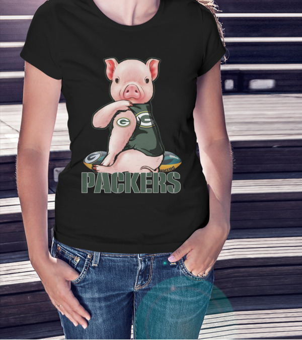 Cute Pig Wearing Green Bay Packers Jersey With Footballs T-Shirt