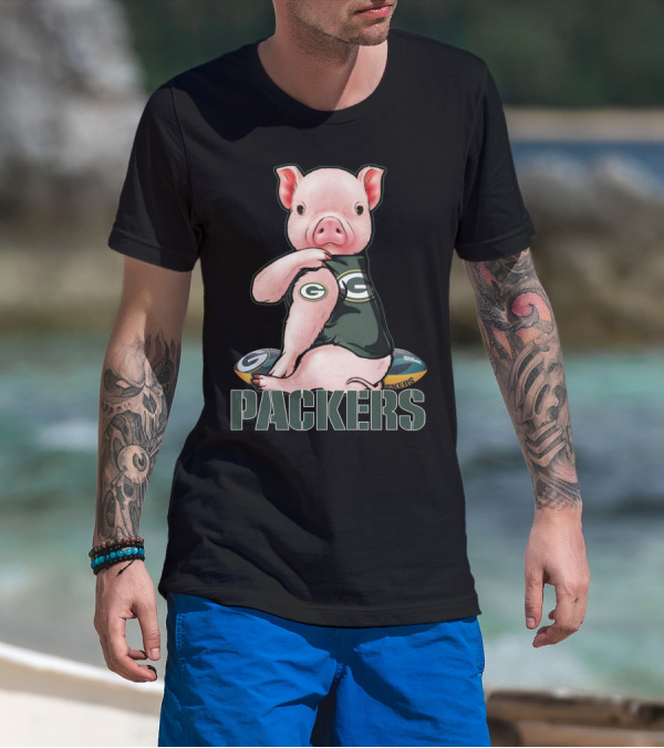 Cute Pig Wearing Green Bay Packers Jersey With Footballs T-Shirt