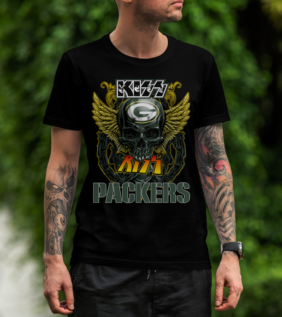 Kiss Green Bay Packers Skull Winged Helmet Packers T-Shirt