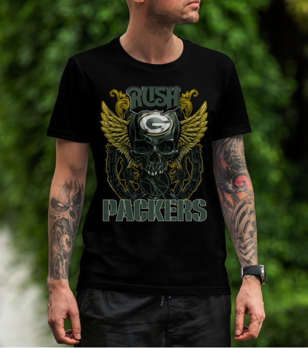 Rush Green Bay Packers Skull Wings Chain T-Shirt