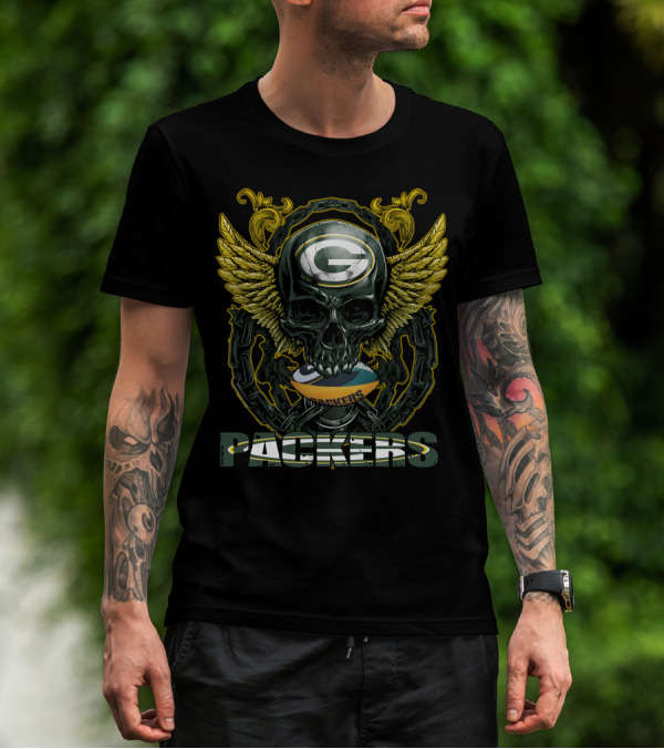 Packers Skull With Wings And Football Helmet T-Shirt