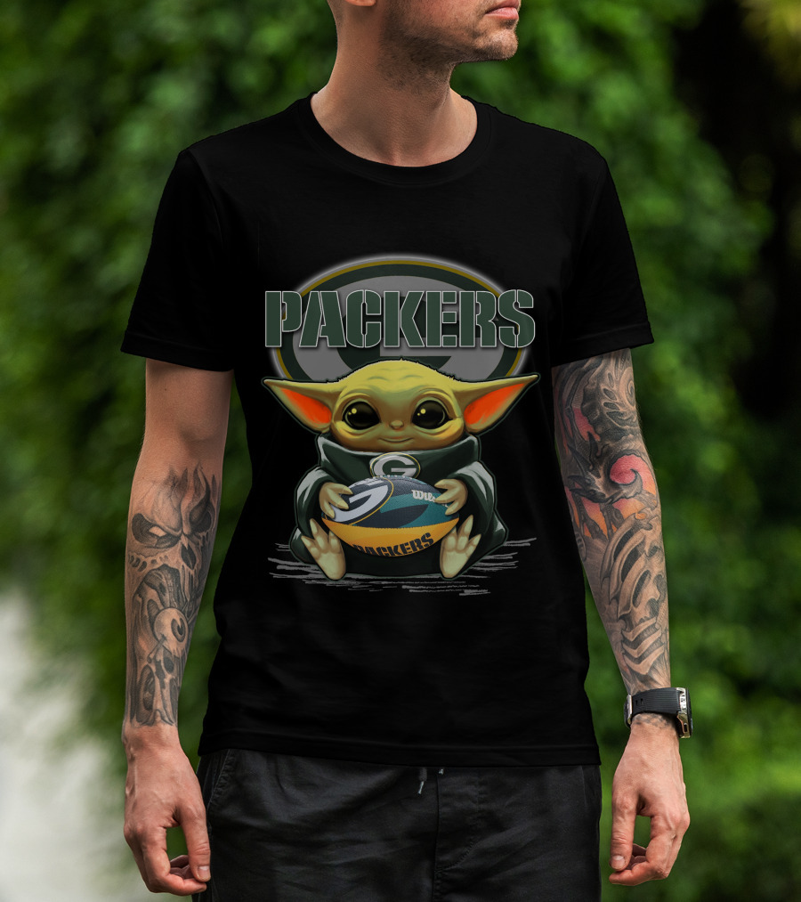 Packers Baby Yoda Holding Green Bay Football T-Shirt