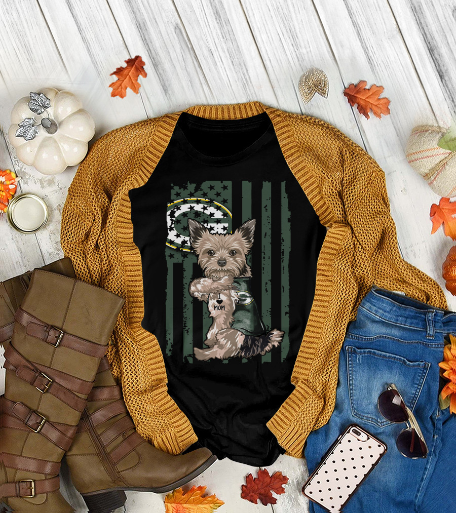 Yorkshire Terrier I Love Mom Green Bay Packers Football T-Shirt