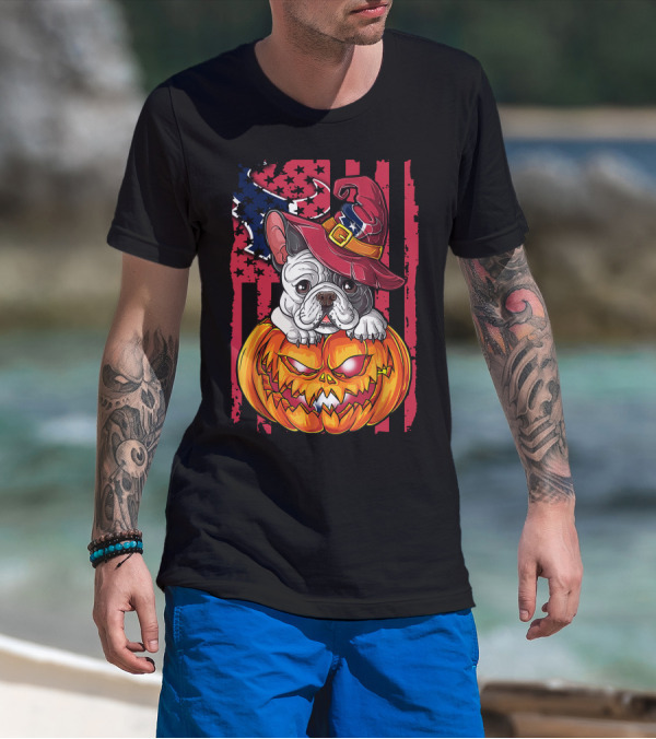 Hlw Bulldog Houston Texans Halloween Pumpkin Background T-Shirt