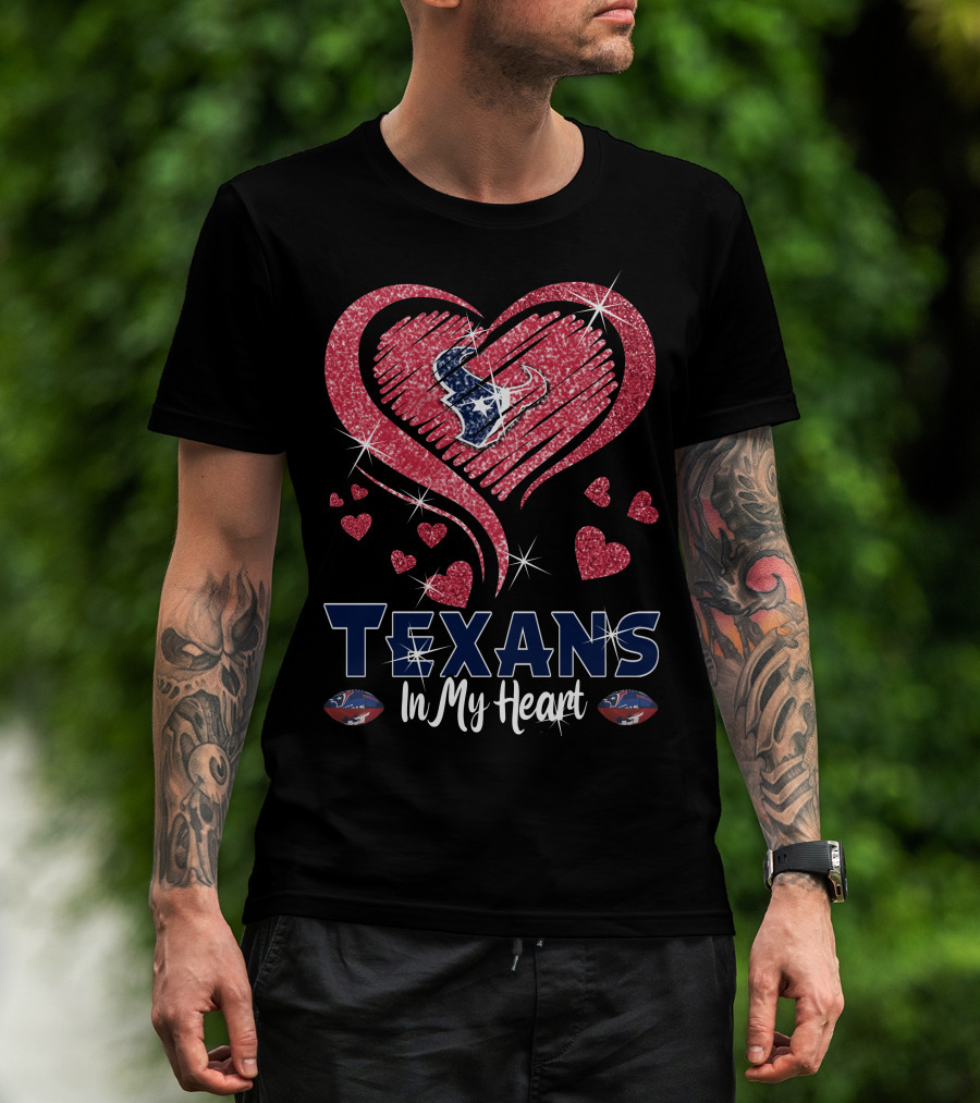Texans In My Heart Sparkling Hearts T-Shirt