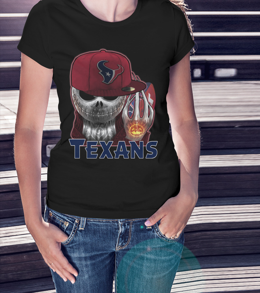 Texans Skull With Houston Cap And Pumpkin Football T-Shirt
