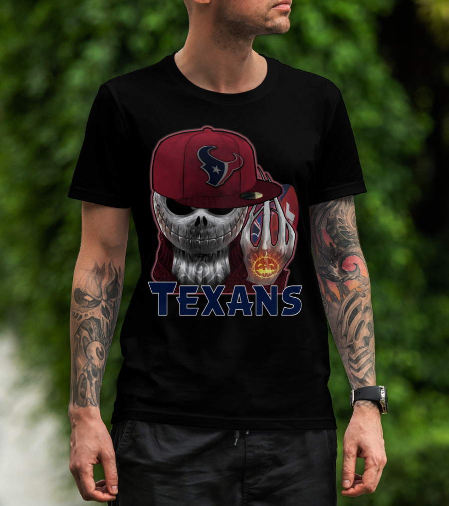 Texans Skull With Houston Cap And Pumpkin Football T-Shirt