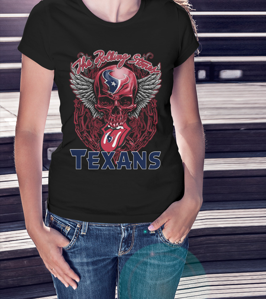 The Rolling Stones Houston Texans Skull Winged Logo Tongue T-Shirt