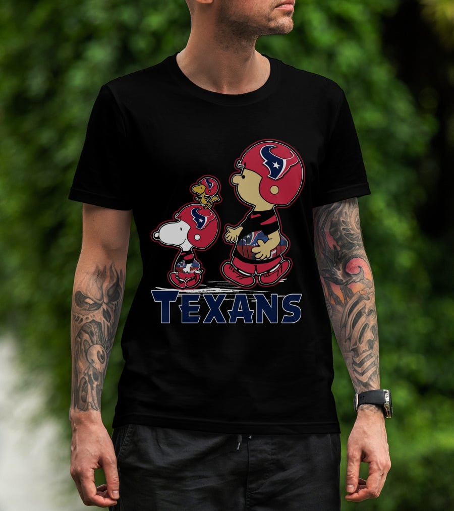 Snpfootball Texas Snoopy And Woodstock With Houston Texans Helmets And Football T-Shirt