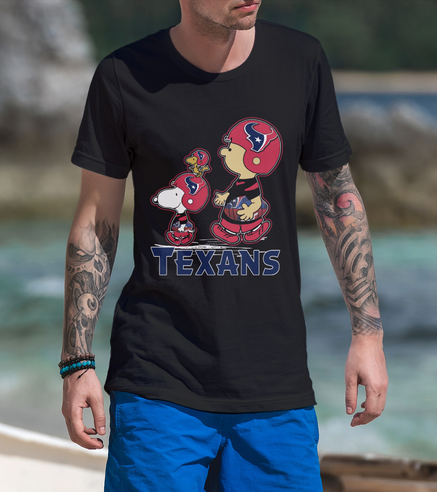 Snpfootball Texas Snoopy And Woodstock With Houston Texans Helmets And Football T-Shirt