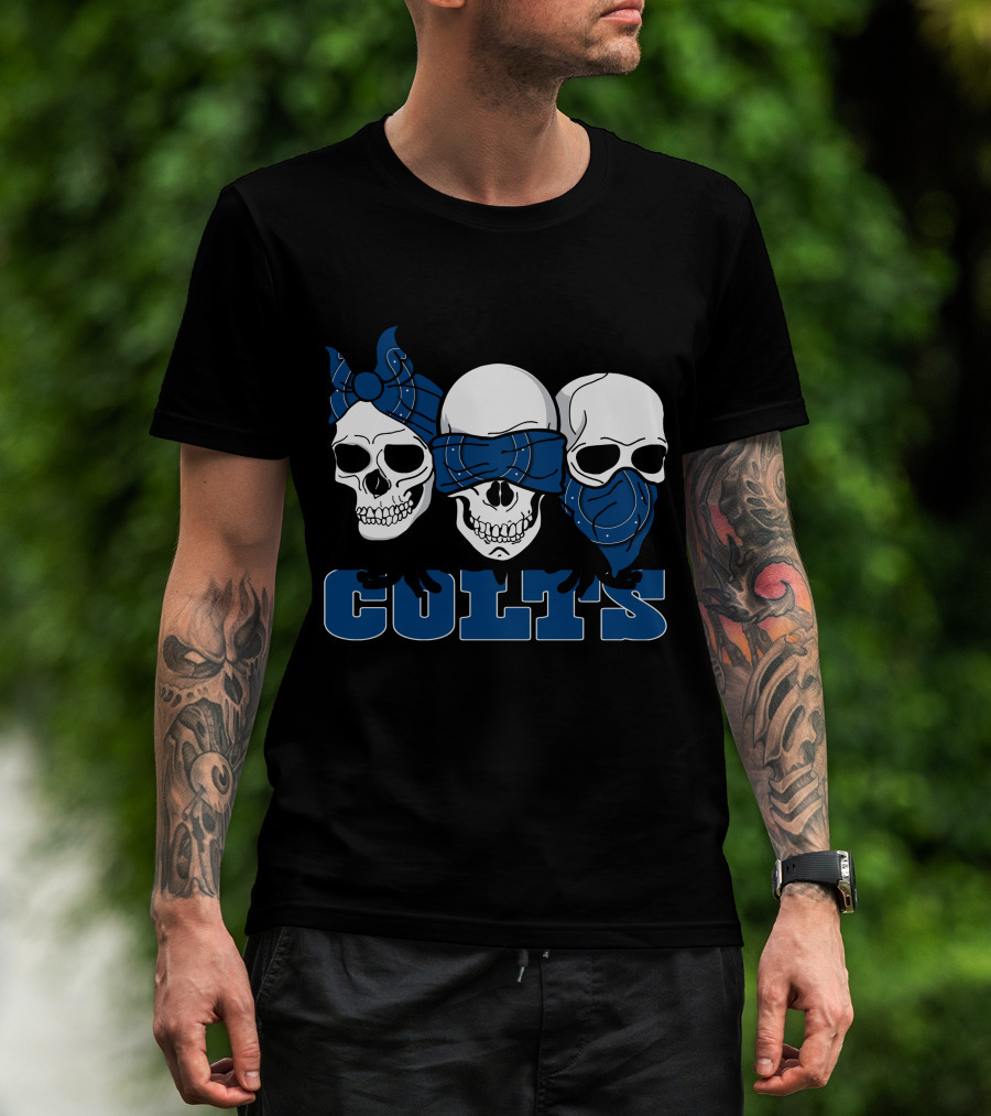 3 Skull Blue Bandana Colts T-Shirt