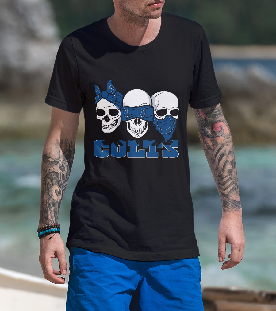 3 Skull Blue Bandana Colts T-Shirt