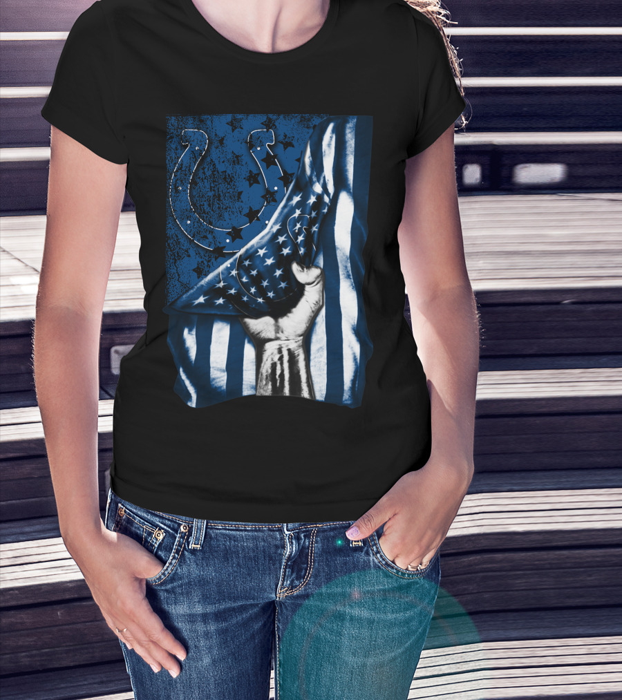 Indianapolis Colts Horseshoe American Flag Hand T-Shirt