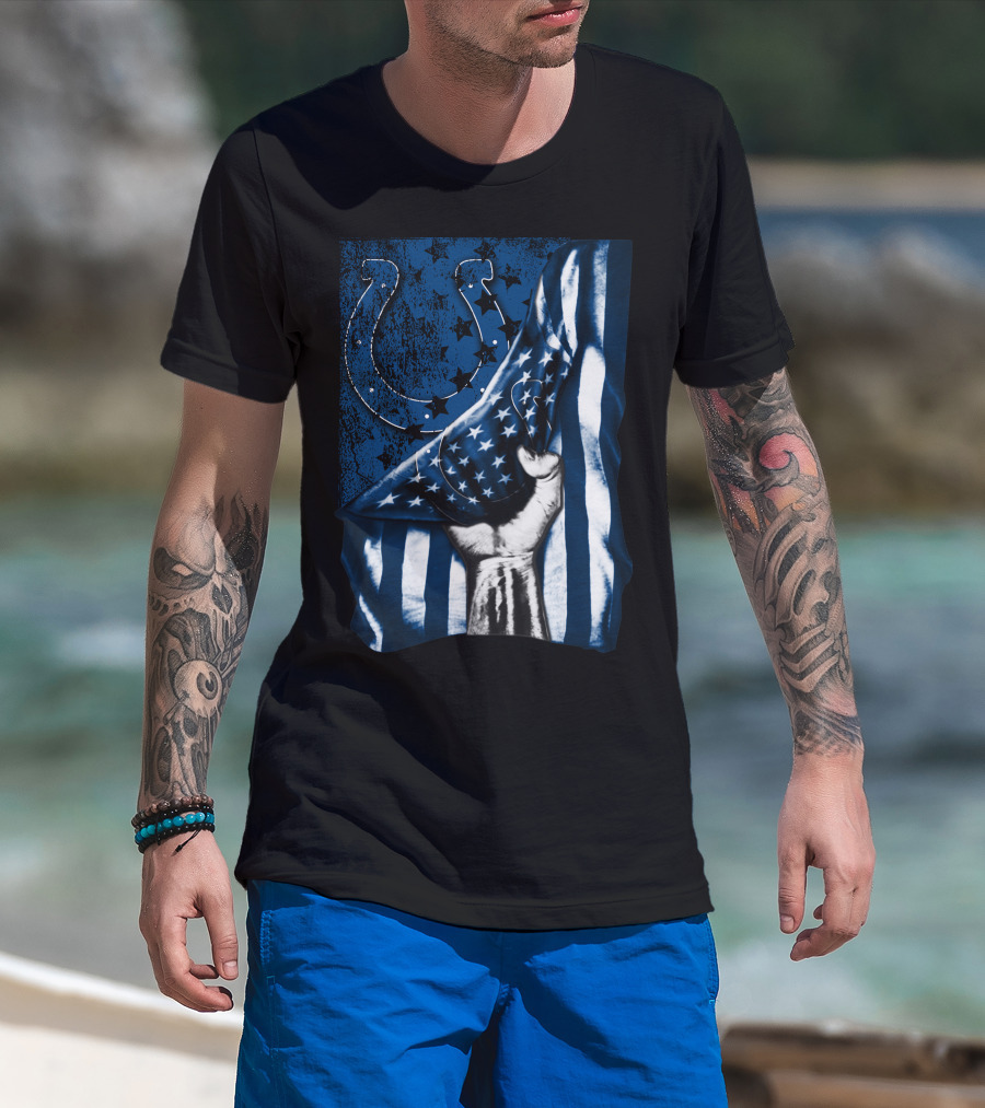 Indianapolis Colts Horseshoe American Flag Hand T-Shirt