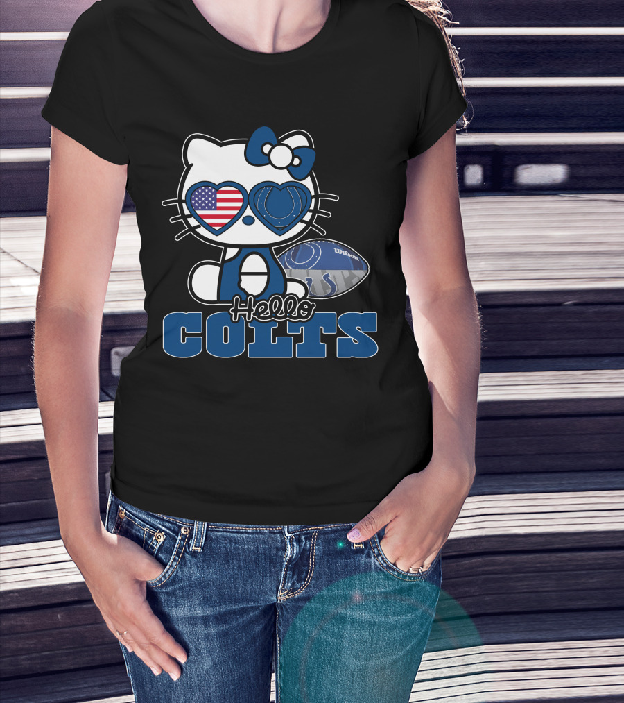 Hellokitty Colts Heart Glasses Football USA Flag T-Shirt