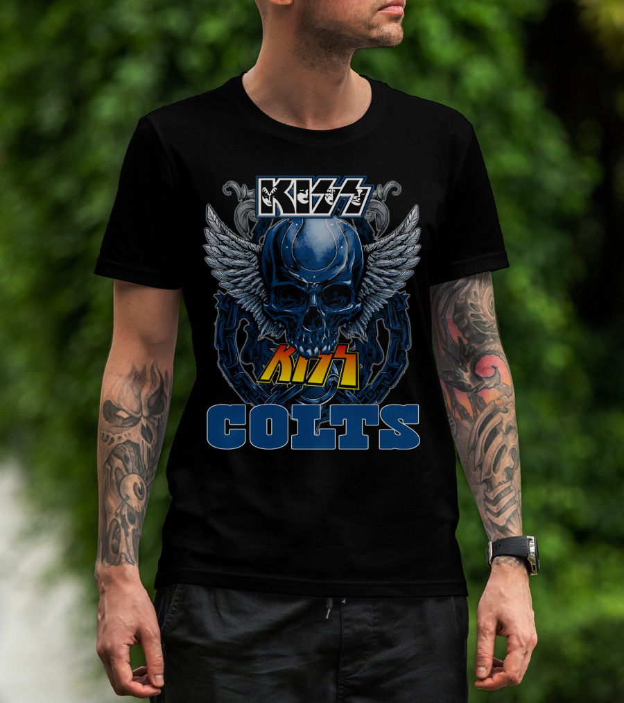 Kiss COLTS Skull Winged Design Indianapolis Colts T-Shirt