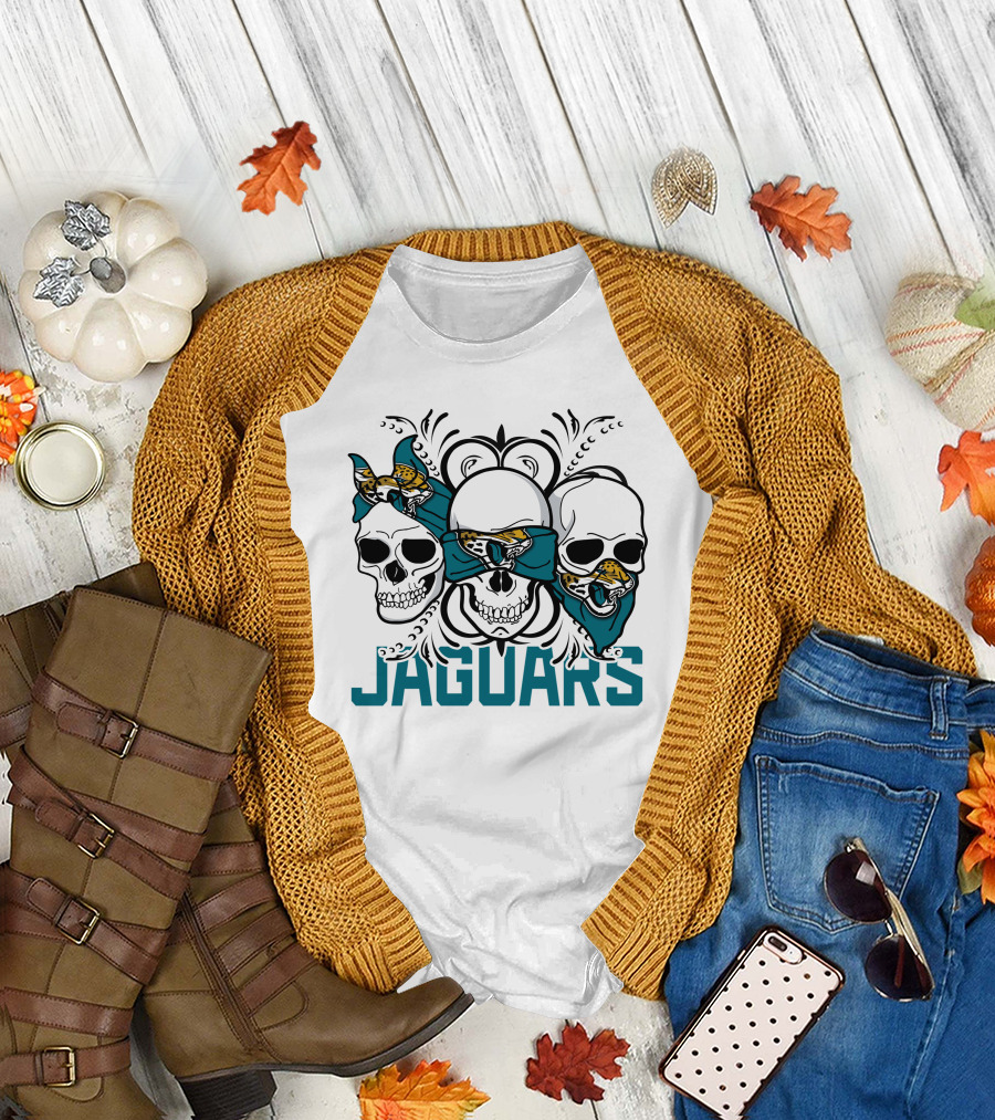 Jacksonville Jaguars Three Skull Teal Bandana T-Shirt
