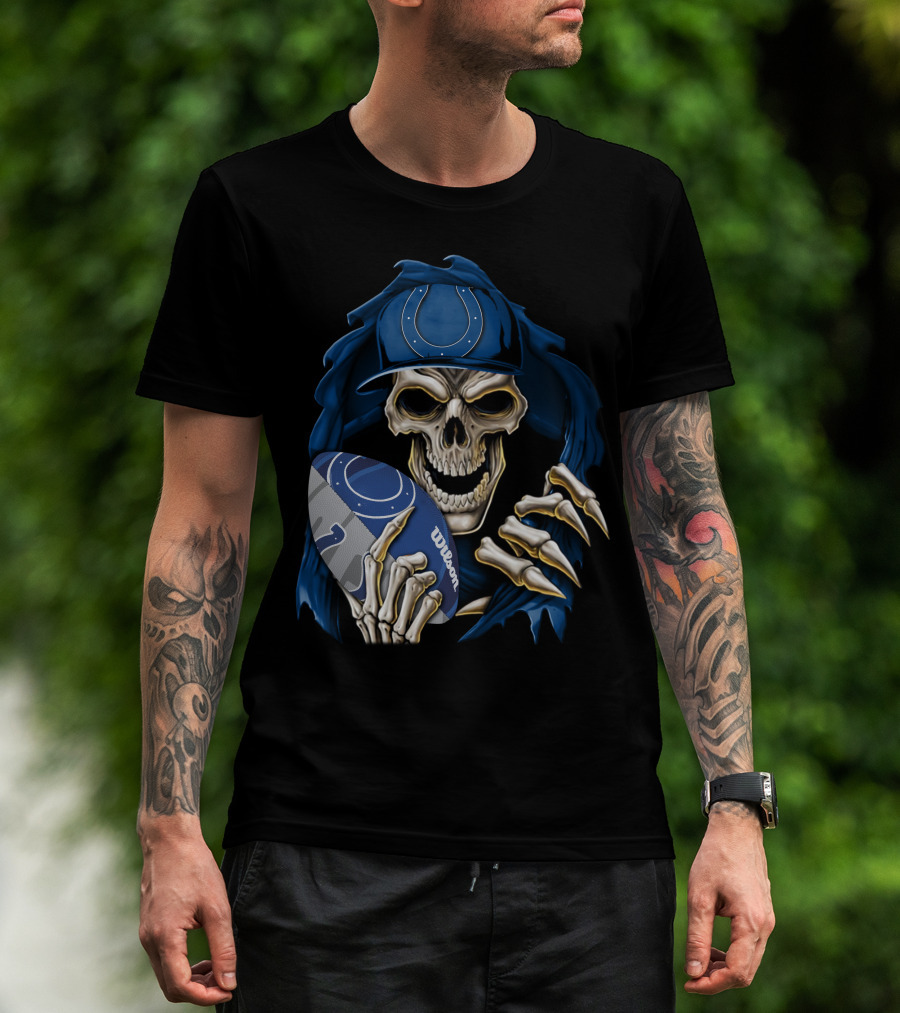 Skullbong Indianapolis Colts Skeleton Football Fan Official Wilson Ball T-Shirt