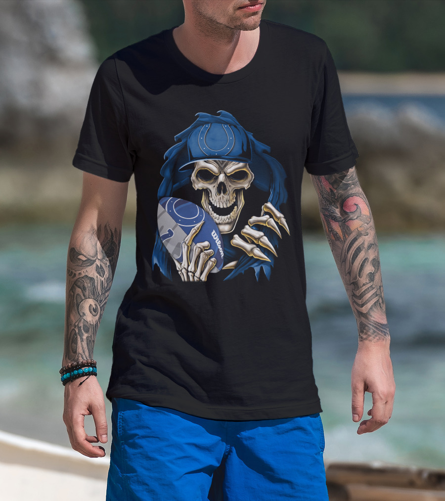 Skullbong Indianapolis Colts Skeleton Football Fan Official Wilson Ball T-Shirt