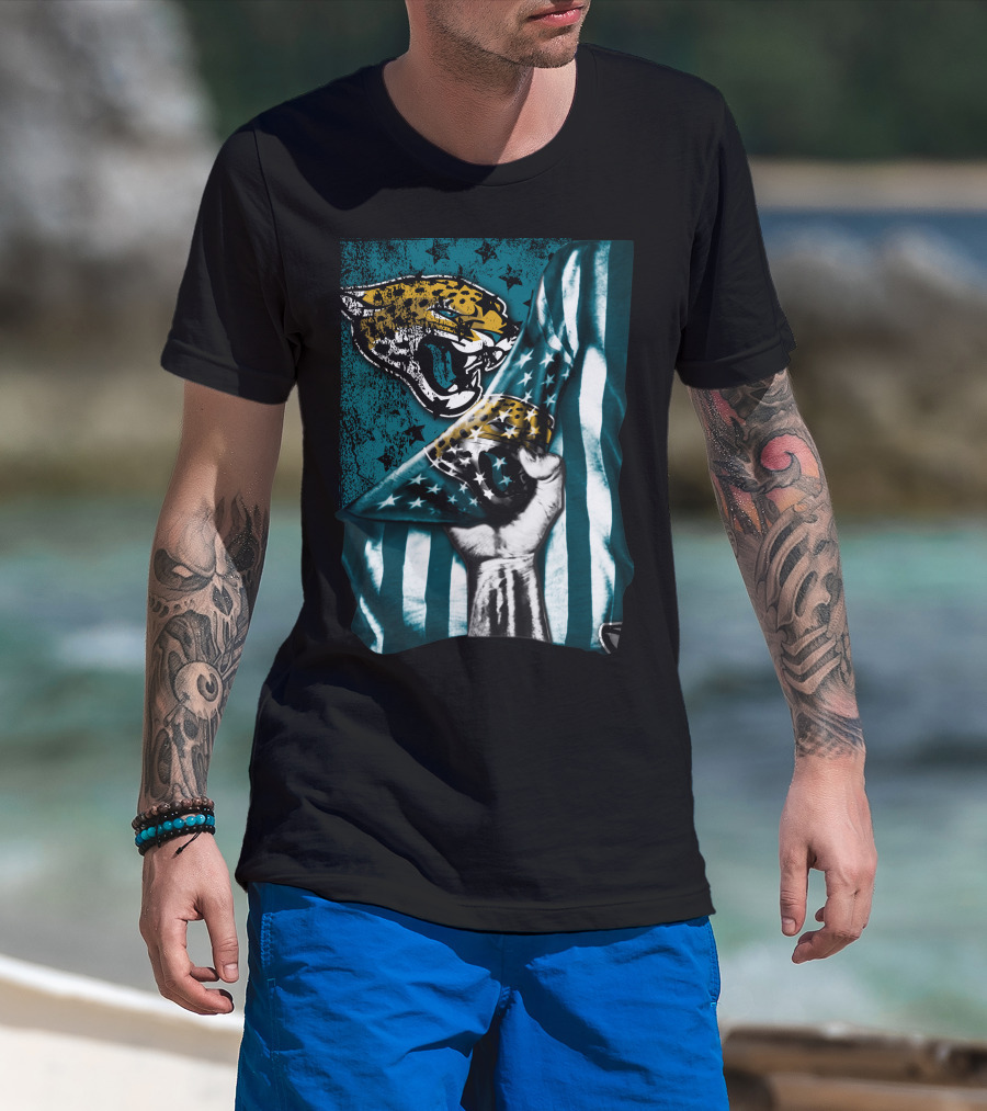 Jacksonville Jaguars Flag With Bold Jaguar Logo And Teal Stripes T-Shirt