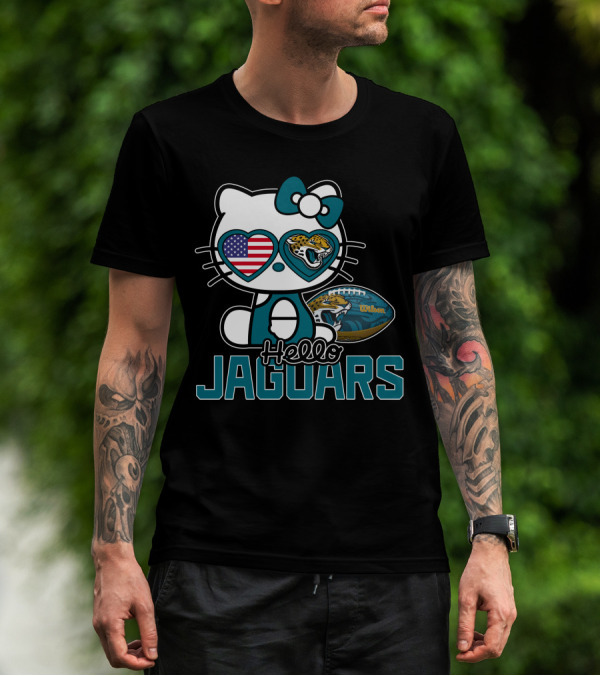 Hello Kitty Jacksonville Jaguars American Flag Football Wilson Ball T-Shirt