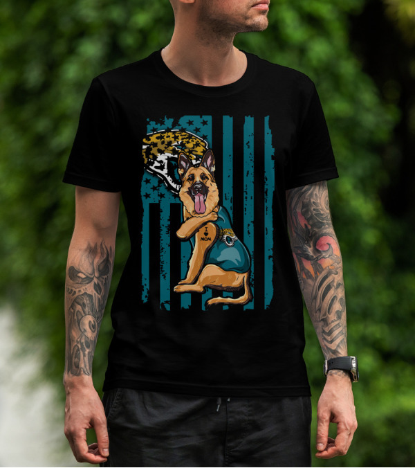German Shepherd With Jacksonville Jaguars Tattoo And Flag Background T-Shirt