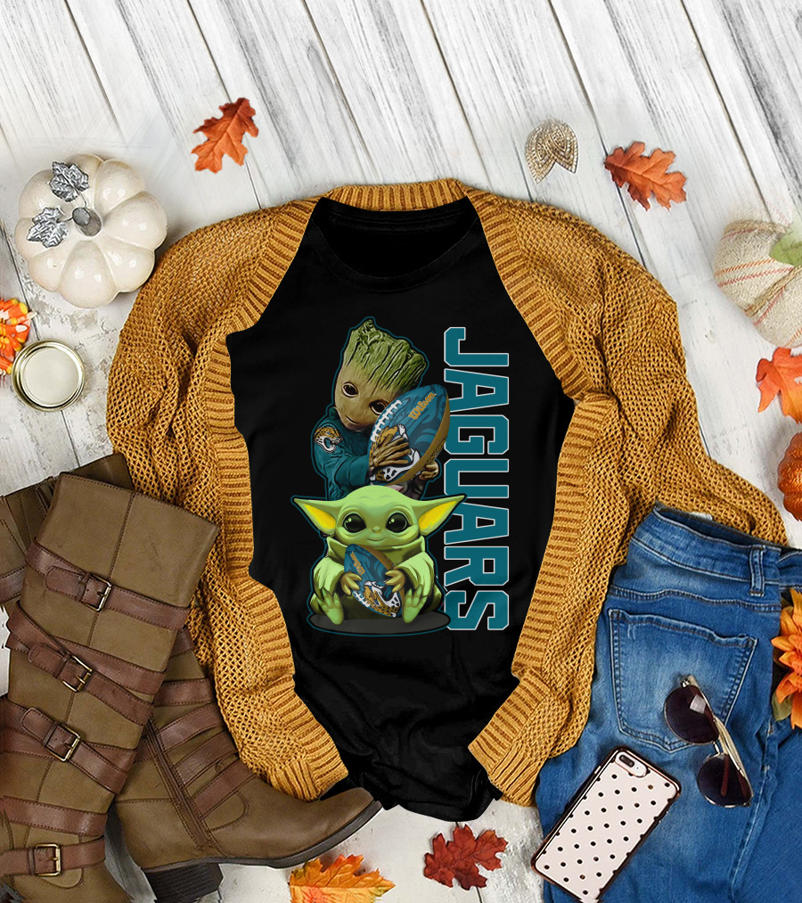 Grzd Jacksonville Jaguars Groot Baby Yoda Football T-Shirt