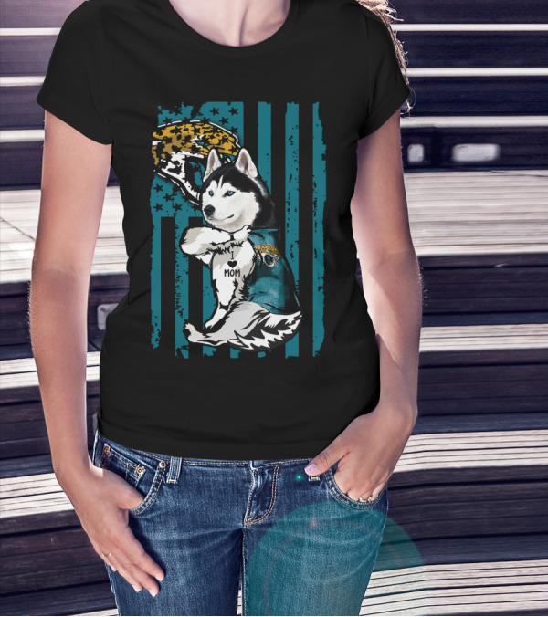 Siberian Husky Jacksonville Jaguars I Love Mom T-Shirt