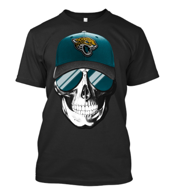 Skull With Sunglasses Teal Cap Jacksonville Jaguars T-Shirt