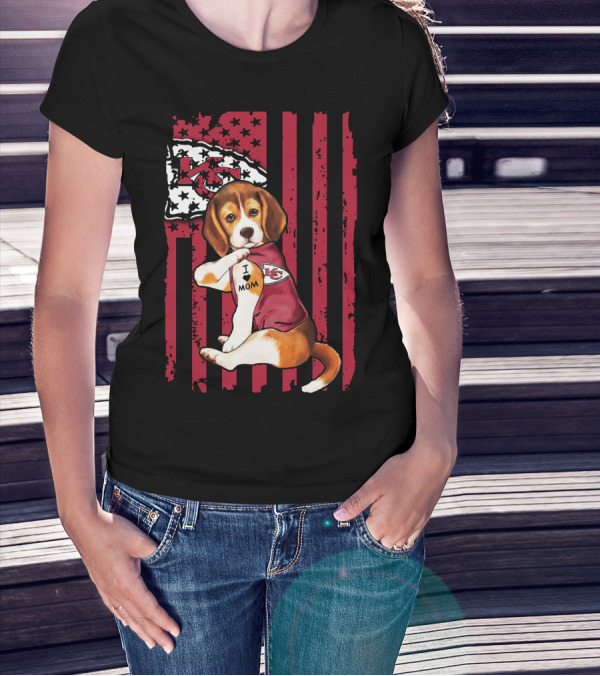 Beagle I Love Mom Kansas City Chiefs USA Flag T-Shirt