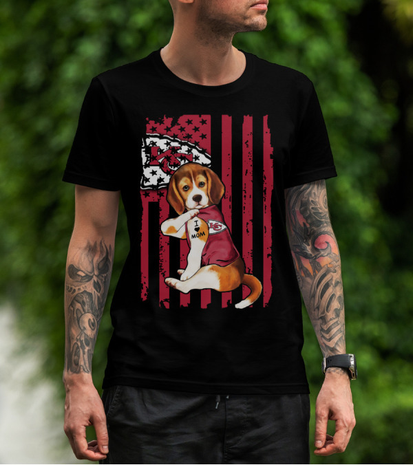 Beagle I Love Mom Kansas City Chiefs USA Flag T-Shirt