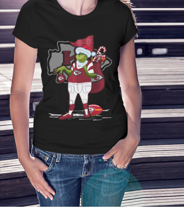 Grinchxmas Kansas City Chiefs Santa Football Holiday T-Shirt