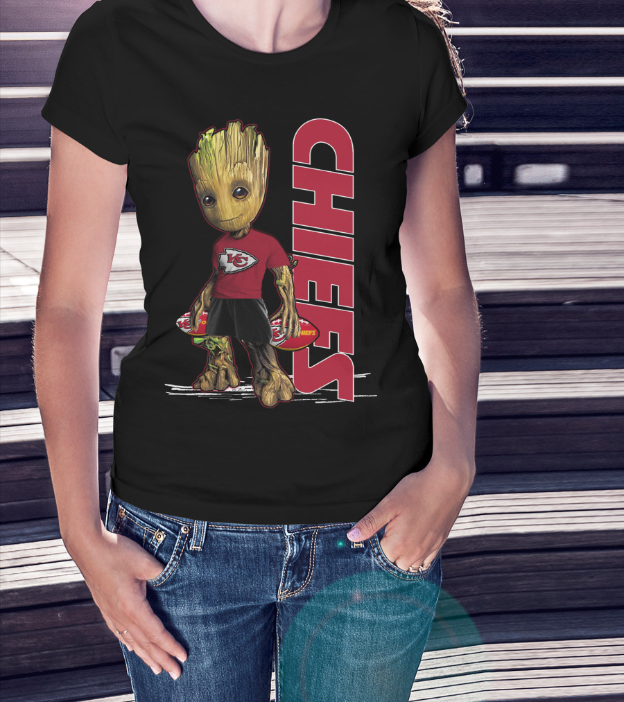 Groot Kansas City Chiefs NFL Fan Art With Chiefs T-Shirt