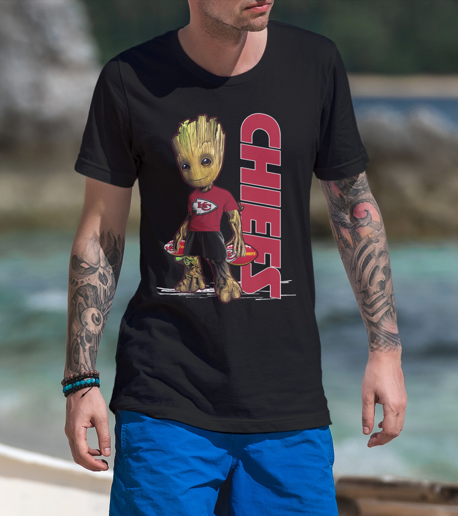 Groot Kansas City Chiefs NFL Fan Art With Chiefs T-Shirt