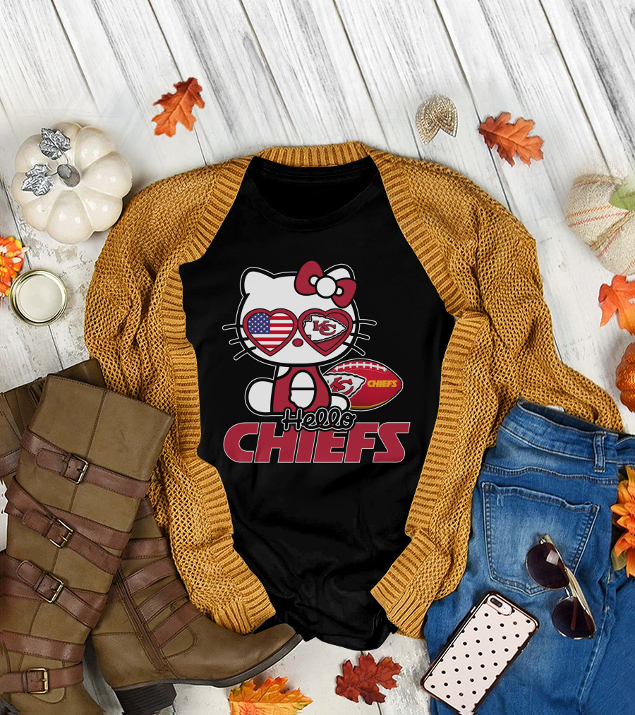 Hello Kitty Kansas City Chiefs American Flag Football Chiefs T-Shirt
